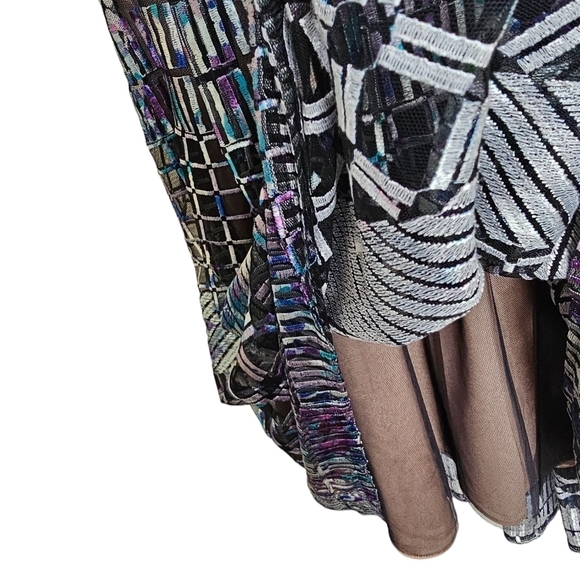 Bcbgmaxazria multicolor metallic engendering embroidery vneck pleated bodem xxs - Picture 8 of 9